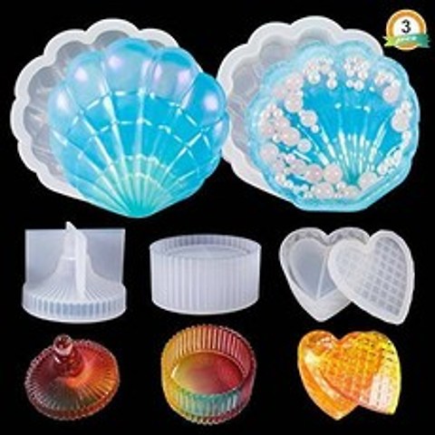 LETS RESIN Silicone Box Molds with Shell Resin Mold Heart Epo/674282, 상세내용참조, 상세내용참조, 상세내용참조