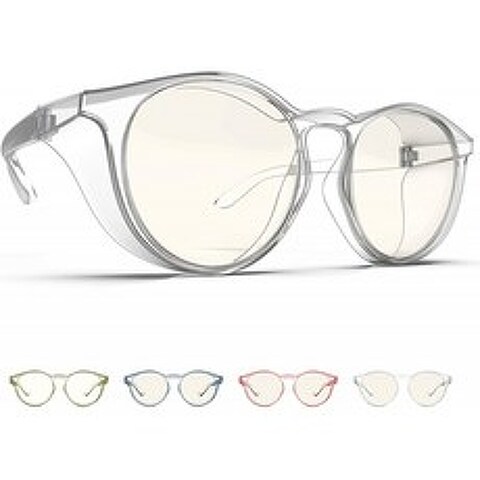 원형 안개 안전 고글 안경 청색 광 차단 안경 실험실용 투명 보호 고글 사이드 실드가 있는 스타일리쉬한 눈 보호 보안 안, 단일옵션