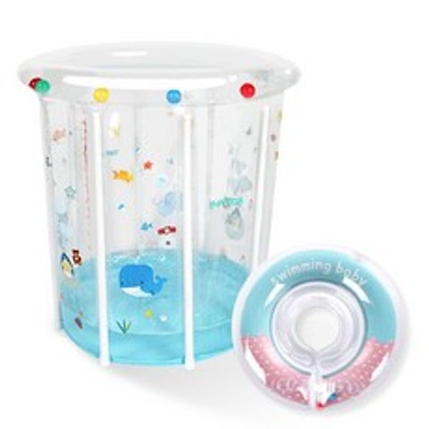 아이블린 아기수영장 + 아기목튜브 패키지 유아풀장 물놀이 장난감, 01 블루핑크도넛
