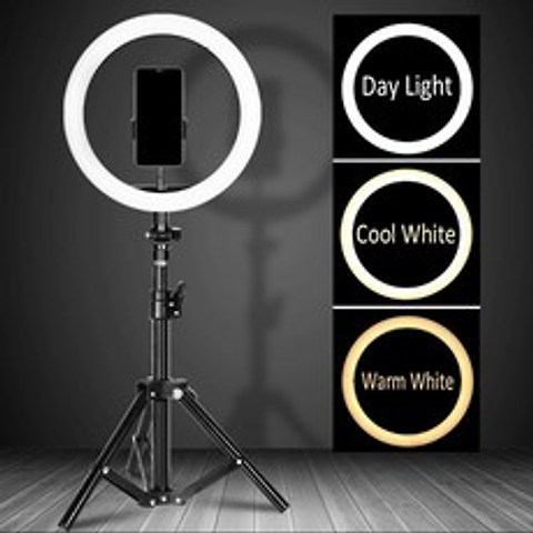 Selfie Ring Light with Tripod Stand for Phone Photo Shoot Ringlight Led Ring Lamp Circle Vlog Righ, 단일, 1개, Grey