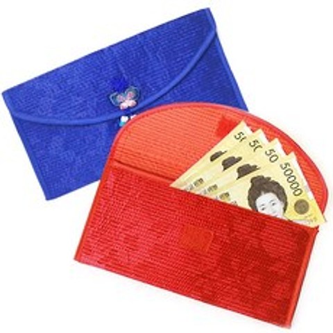 나비장식 전통 누빔 돈지갑 1P (색동 용돈지갑 전통지갑 돈봉투 장지갑 누빔지갑 세뱃돈, 레드, 1개