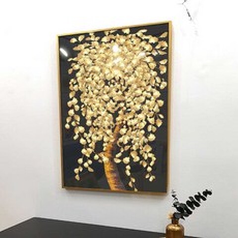 이나코리아 돈들어오는 블랙 배경 황금 나무J 그림 인테리어 액자, 골드 메탈