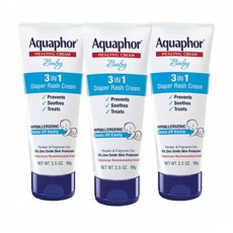 Aquaphor Baby Diaper Rash Cream 아쿠아퍼 3 in 1 베이비 래쉬 진정 크림 3.5oz(99g) 3팩, 99g