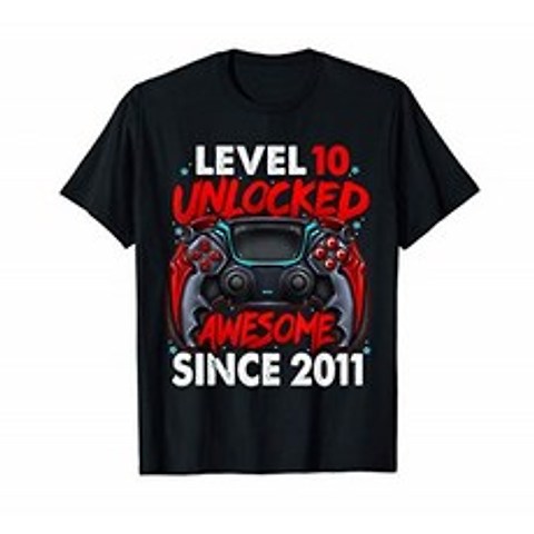 레벨 10 잠금 해제 2011 년부터 굉장한 10th Birthday Gaming T-Shirt, 단일옵션