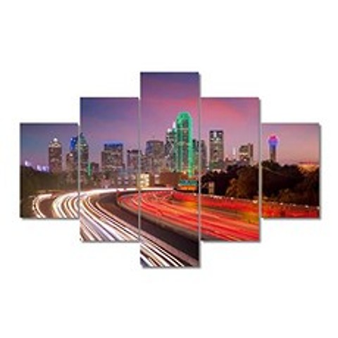 화려한 미국의 도시 경관 장식 사진 - 달라스 텍사스 시내 스카이 라인의 밤 장면 현대 가정 장식 캔버스 사진 인쇄 뻗어 중단 할 (60