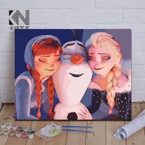 디즈니유화그리기 겨울왕국 세트 DIY명화그리기 캔버스페인팅 그림 포스터, 40x50 + A