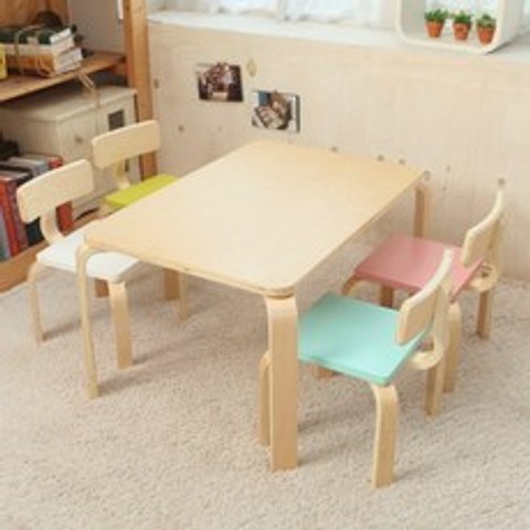 일루일루 프로스 어린이 책상세트 스퀘어형, 내추럴책상+핑크의자2개