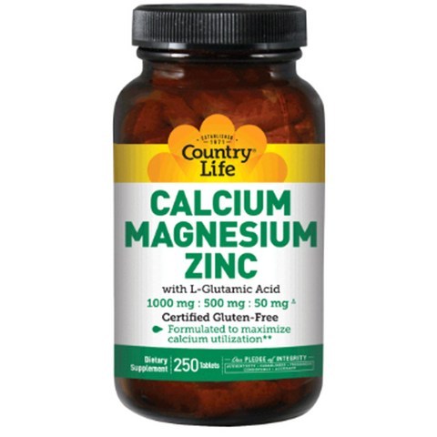 Country Life Vitamins 칼슘 1000 mg 마그네슘 500 mg 아연 50 mg with L-글루타민산 100 mg 타블렛, 250개입, 1개