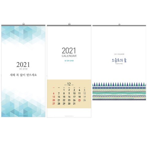 디자인웁스 2021년 숫자 벽걸이 달력 3종 세트, 혼합색상