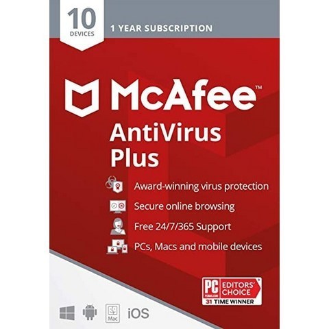 [미국] 935008 McAfee AntiVirus Protection Plus 2021 10 Device Internet Security Software 1 Year - K, Key Card_10 Devices