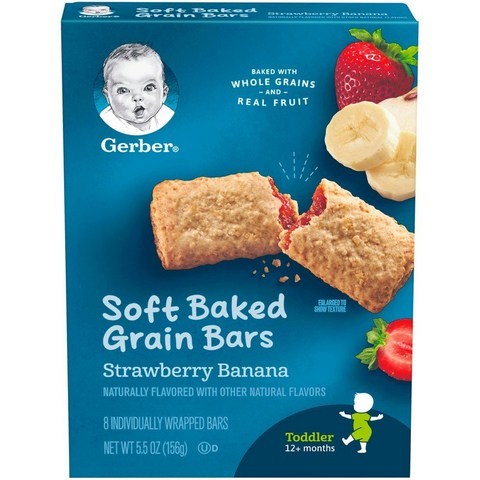 Gerber 소프트 베이크드 그레인 바 어린이곡물과자 12+ 먼스 19g 8개입, 스트로베리 바나나 (Strawberry Banana), 1개