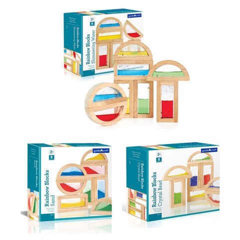 가이드크래프트 모네블럭 8pcs 반짝이는물 샌드 크리스탈비드 3종 택1/ Guidecraft Rainbow Stack Blocks, Sand