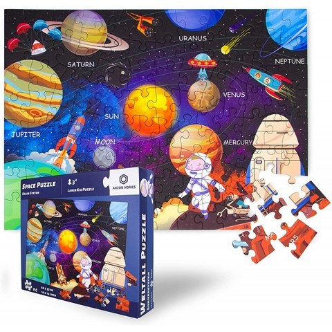 앤존 모리스 태양계 퍼즐 100개 공간 큰 키즈 직소 퍼즐 19x14 오리지널 아트워크 유치원 교육 유아, 1
