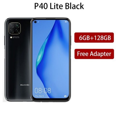 스마트 폰 화웨이 P40 라이트 6GB 128GB 글로벌 버전 휴대 전화 48MP AI 카메라 6.4 화면 기린 810 옥타 코어 40W 슈퍼 차지, Black