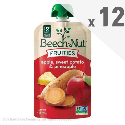 비치넛 Beech Nut 사과 고구마 파인애플 퓨레 6개월+ 2단계 짜먹는 파우치 이유식 99g x12팩, 1p, 상품상세참조