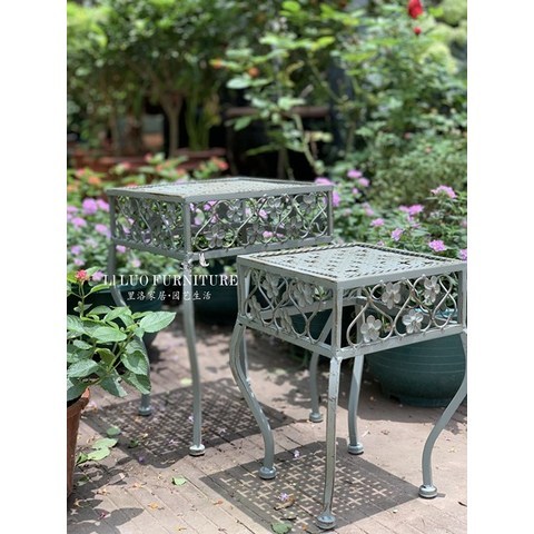 빈티지 엔틱 철제 의자 정원 소품 인테리어 2개 세트, 사각 꽃 복고풍 녹색 세트 2