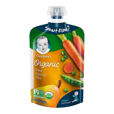 Gerber 2nd Food Pouches Pear Carrot Peas 거버 2단계 푸드 파우치 배 당근 완두콩 3.5oz 12팩, 단일제품