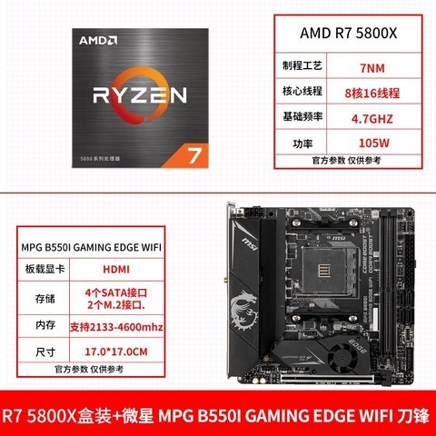 AMD 3600 / 3700X / 3400G 미니 ITX 마더 보드 CPU 세트 5600X가 장착 된 MSI B450I B550I, 상세내용참조