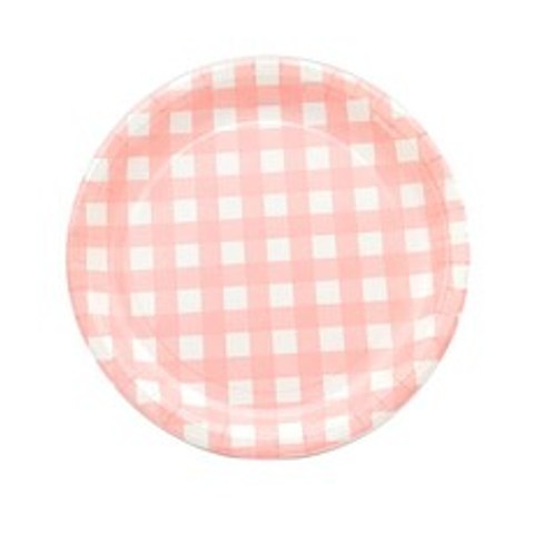 파티피아 체크무늬 일회용접시 핑크 18cm, 6개입, 3개