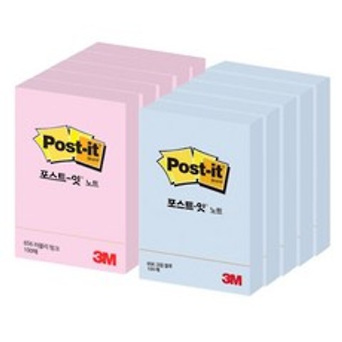 쓰리엠 베이직 포스트잇 스몰 핑크 5p + 블루 5p, 혼합 색상, 1세트