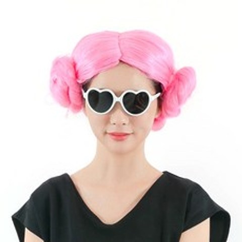 파티용 양머리 가발 + 하트 안경 세트, 가발(핑크), 안경(화이트)