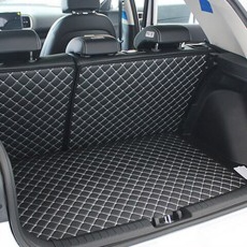 지엠지모터스 VULCANUS 4D 퀼팅 가죽 카매트 트렁크 + 뒷열 커버 세트 블랙, 현대, 베뉴