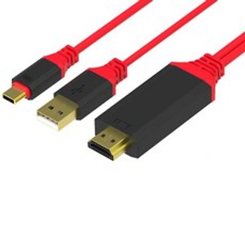 아이퀸 USB3.1 C타입 HDMI 미러링 케이블 MHL, 블랙/레드 2M, 1개