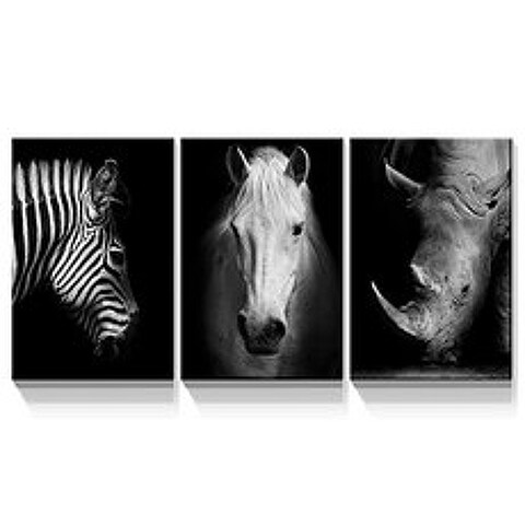 EOM - 3 Panels Black and White Animal [24x36 inch x 3 pcs- Artwork-07] - E023908LPWWHC69, 24x36 inch x 3 pcs- Artwork-07, 24x36 inch x 3 pcs- Artwork-07