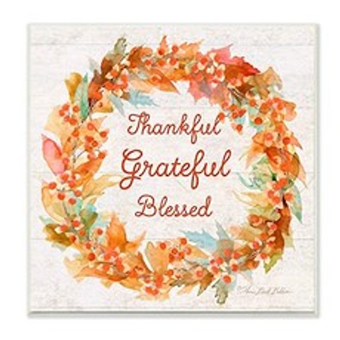 Stupell Industries Autumn Foliage Wreath Thankful Grateful Blessed Text Desig (12x12 Wall Plaque), 12x12, Wall Plaque