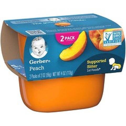 Gerber 어린이 과일퓨레 1st 푸드 56g 2개입, 복숭아(Peach), 1개