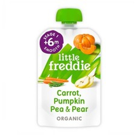 Little Freddie Flavoursome Carrot Pumpkin Pea 리틀 프레디 당근 호박 완두콩 아기 이유식 주스 100g 8팩, 1개