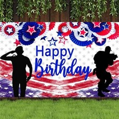 4x6FT American Flag Military Theme Happy Birthday Backdrop Ba/1878588, 상세내용참조