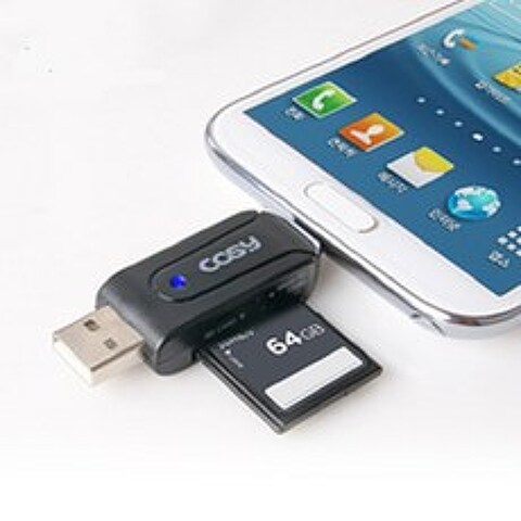 코시 마이크로5핀 스마트폰 OTG 카드리더 SD MicroSD 노트북 PC겸용 카드리더기, 블랙, CR1223GS