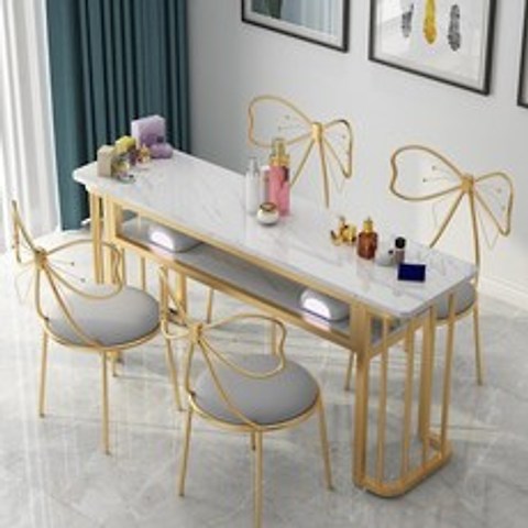 대리석 패턴 네일샵 테이블 네일케어 네일테이블 좁고긴테이블 홈 카페 식탁 패디 매니큐어 단일 더블 간단한 현대 테이블 유럽 스타일의 네일 테이블과 의자 세트 특별 경제, 긴 80골드 다리 + 의자가없는 흰색 나무테이블