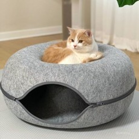 버디캣 버디캣 고양이 도나쓰 터널 펠트 숨숨집 장난감 텐트 (대형), 라이트그레이