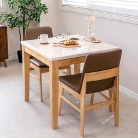 라로퍼니처 루아 대리석 2인용 원목 식탁 세트(식탁+의자2) 식탁세트, 단품