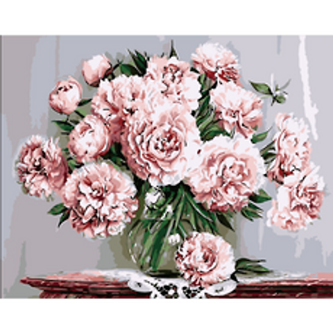 (국내배송/당일출발) 모모픽스페인팅 I47 핑크 모란 목단 꽃그림 복을 부르는 꽃 그림 40x50cm 따라그리기 유화그리기 행운 돈복