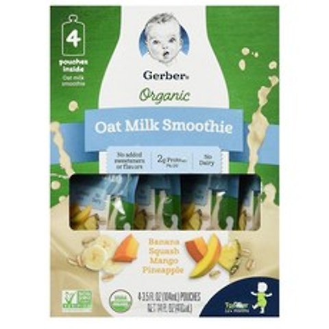 Gerber Oat Milk Smoothie Banana Squash Mango Pineapple Purees 거버 이유식 오트 밀크 수무디 퓨레 104mL 4개입