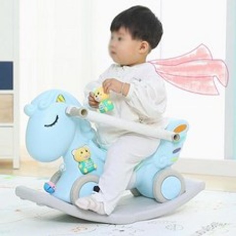 Dream 휴대용 아기말타기 장난감 다기능 어린이 흔들말KF1653, 블루