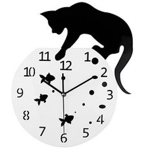 Timelike Fishbowl Cat Clock Creative Wall Clocks Home DIY Decoration Watch Cat on Clock Living Room Mirror 3D Wall Design, 본상품