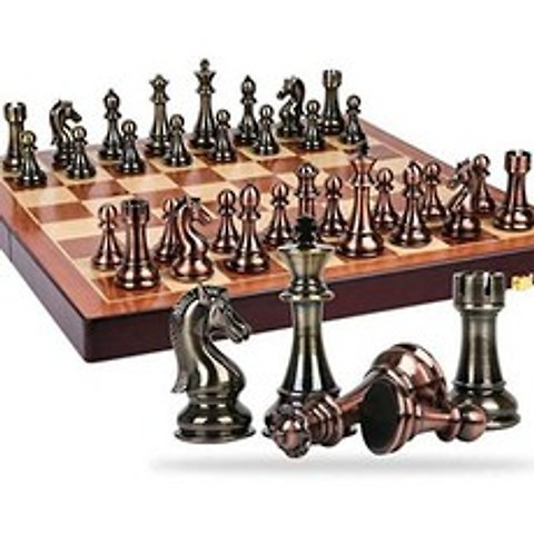체스 체스 체스 세트 레트로 스타일 금속 도금 구리 부티크 체스 조각 어린이를위한 어린이 성인 세트 보, 단색_One Size, 단색, 상세 설명 참조0