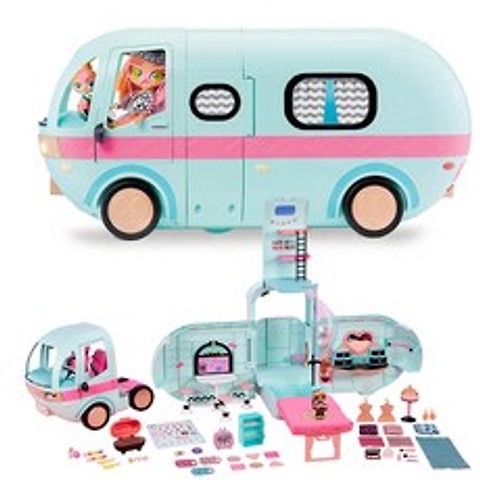 L.O.L. 인형 서프라이즈 글램퍼 2 in 1 장난감 버스 분리형 인형 롤 하우스 애니메이션 피규어 모델 소녀의 생일 선물|인형 집|, 1개, cai, 단일