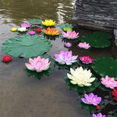 1/5PCS 10cm 인공 연꽃 수련 부동 꽃 연못 탱크 식물 장식 홈 정원 연못 장식|인공 & 건조 꽃|, 1개, pink(5Pc), 단일