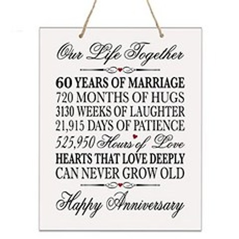 Lifesong Milestones 60 주년 기념 상패 60 년의 결혼 - 60 년의 결혼 뻰삐쿠 선물은 부모님의 부부를 아내에게 선물합니다 - (12x15 Rope Sign), 12x15 Rope Sign, 12x15 Rope Sign