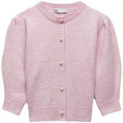 ZARA 핑크 진주 니트 카디건 스웨터 칠부니트 라운드넥크롭니트 봄옷 봄니트