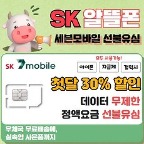 SK알뜰폰 / SKT 세븐모바일 / 선불유심 / 선불정액제 / 무제한, Band 데이터 안심 300