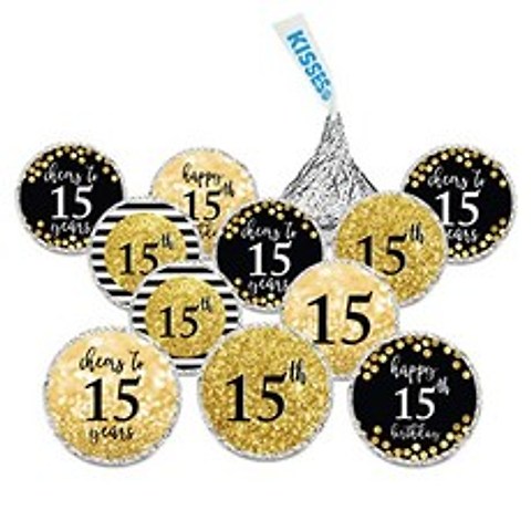 Glitzy Faux Gold Glitter Chocolate Drop Labels Cheers to 15 Years Mis Quinc (Cheers to 15 Years)