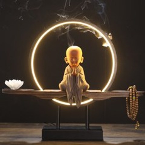 116599 부처님 오신날 관세음보살 LED 향 도자기 불상 부처상 불교 장식품 홈 액세서리 실내 조명, Little Monk-Zen Zen 향 상자