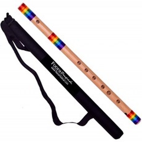 Foora Rainbow Bansuri C Natural Medium Right Hand Indian 대나무 플룻 악기 초보자용 및 프로페셔널 사이즈 19인치:, 단일옵션, 단일옵션