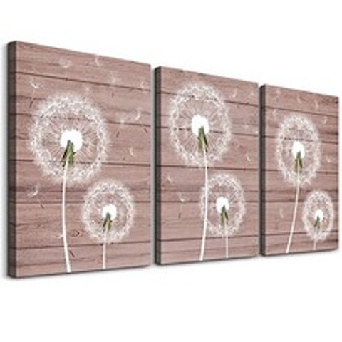 Dandelion Wood grain Watercolor painting Canvas Wall A (12x16inches3pcs Dandelion With Wood Base), 본상품, 본상품